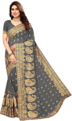 b bella creation Embroidered Bollywood Georgette Saree(Grey, Gold)