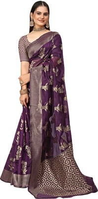 Navanari Woven Bollywood Organza Saree(Purple)