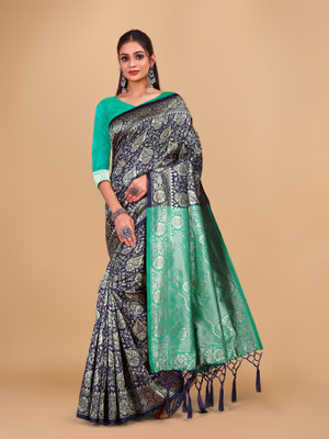Tejal Creation Self Design Kanjivaram Pure Silk Saree(Blue)