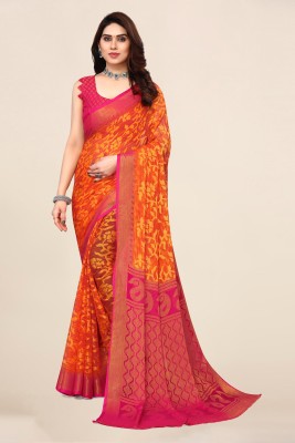 Divastri Floral Print Bollywood Chiffon, Brasso Saree(Orange)