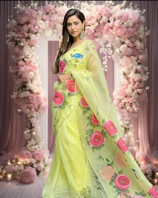 Jayu Printed Bandhani Georgette Saree(Yellow)