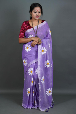 cloud vastra Printed Handloom Pure Cotton Saree(Multicolor)