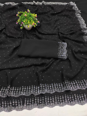 SSHAGUN LIFESTYLE Printed Hand Batik Cotton Silk Saree(Black)