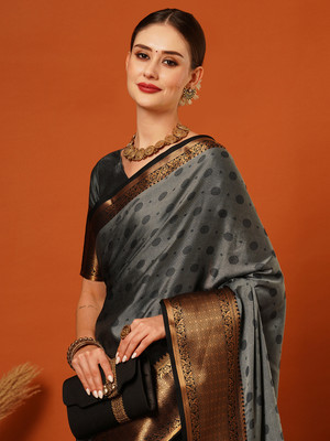 WINKLECART Woven Mysore Handloom Pure Silk Saree(Grey)