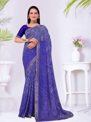 Kanooda Prints Printed Bandhani Georgette Saree(Blue)