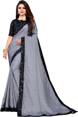 Vedant Vastram Self Design Bollywood Silk Blend Saree(Grey)