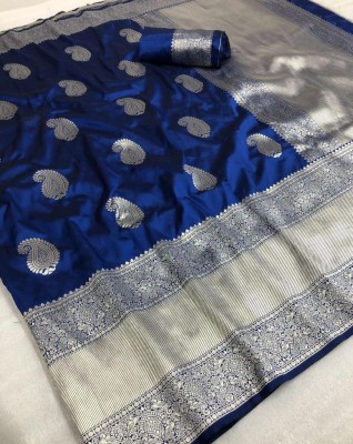 Keswi Fab Woven, Self Design, Embellished, Applique Banarasi Jacquard, Art Silk Saree(Blue)