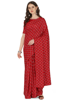 Divastri Embroidered, Checkered Bollywood Silk Blend Saree(Red)