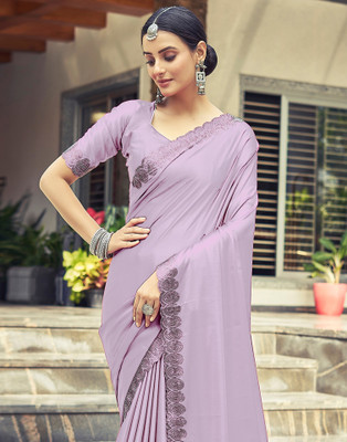 Samah Embellished Bollywood Satin Saree(Purple)