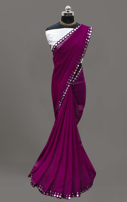 Vivan Fab Self Design, Embellished Bollywood Georgette, Silk Blend Saree(Purple)