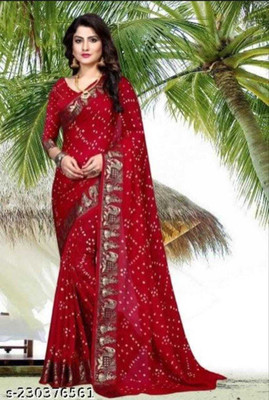 shreeji creation Self Design Bandhani Art Silk Saree(Red)