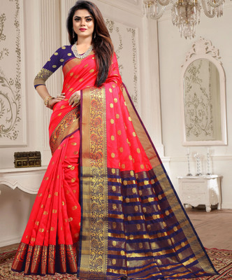 KING VULTURE Woven, Paisley, Self Design Banarasi Pure Silk, Cotton Silk Saree(Multicolor, Pink)