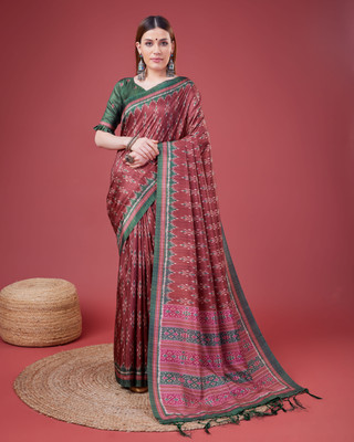 Divastri Digital Print Banarasi Silk Blend Saree(Maroon)