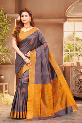 SATTVASILK Woven Banarasi Art Silk, Polyester Saree(Grey, Gold)