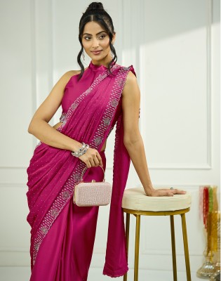 Satrani Embellished, Self Design Bollywood Satin Saree(Pink)