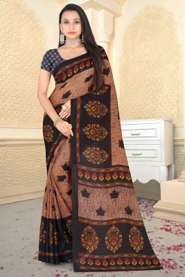 Leelavati Printed Daily Wear Georgette Saree(Brown, Black)