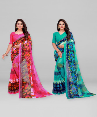 Divastri Printed Bollywood Georgette Saree(Pack of 2, Brown)