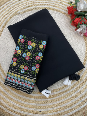 PIYA DESIGNER Solid/Plain Bollywood Georgette Saree(Black)