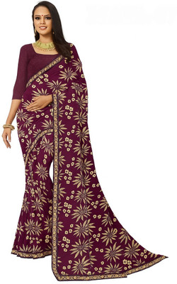 GSCMSTOREX Digital Print Daily Wear Silk Blend Saree(Purple)