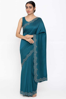 sudhir saree center Embellished, Solid/Plain Bollywood Chiffon, Jimmy choo Saree(Blue)