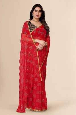 Prutha Fashions Printed Daily Wear Chiffon Saree(Red)