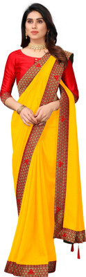 Dharmik Fashion Studio Solid/Plain Bollywood Georgette Saree(Yellow)
