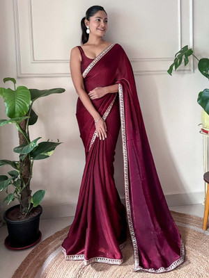 Divastri Solid/Plain Bollywood Silk Blend Saree(Magenta)