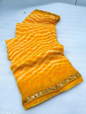 nabil Printed Bandhani Georgette Saree(Yellow)