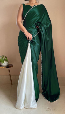 BRAHMSHAKTI Solid/Plain Bollywood Satin, Pure Silk Saree(Dark Green)