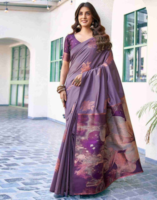 ROOP SUNDARI SAREES Woven, Self Design Kanjivaram Silk Blend, Pure Silk Saree(Purple, Multicolor)