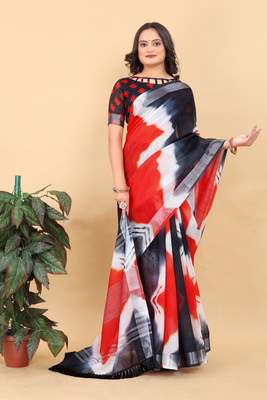 SWASTICCREATION Printed Bollywood Net Saree(Multicolor)