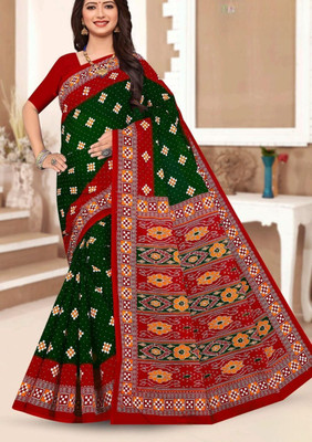 Ethnicsundari Printed Daily Wear Pure Cotton Saree(Red, Green)