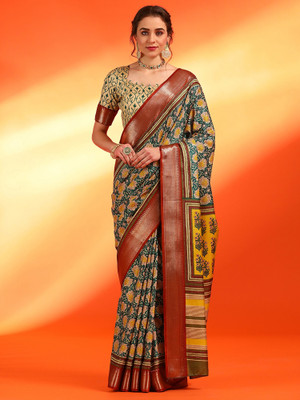 Divastri Woven Daily Wear Silk Blend Saree(Dark Green)