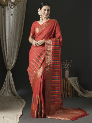 Divastri Woven Banarasi Silk Blend Saree(Red)