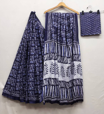 JASU CREATION Printed Gadwal Pure Cotton Saree(Dark Blue)