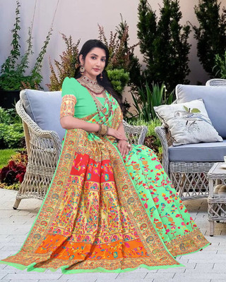 Wovenza Self Design, Woven Bollywood Cotton Blend, Semi-Pashmina Saree(Light Green)