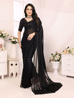 Moda Rapido Striped, Self Design Daily Wear Satin Saree(Black)