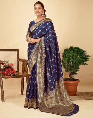 ETHNICHITZ Woven, Self Design Kanjivaram Pure Silk, Cotton Silk Saree(Dark Blue)