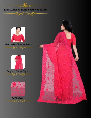DEVKISONDESIGNER Floral Print Bollywood Net Saree(Pink)
