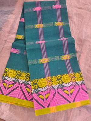 Moumitasaree Self Design, Solid/Plain Tant Pure Cotton Saree(Dark Green)