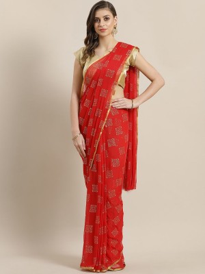 V And V Shop Printed Bollywood Georgette, Chiffon Saree(Red)