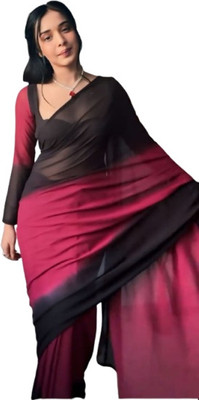 JATADHAR FAB Dyed Ready to Wear Georgette Saree(Black)