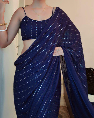 laxmibaa Woven, Self Design Bollywood Georgette Saree(Blue)