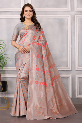 HITESH ENTERPRISE Self Design Banarasi Polyester Saree(Orange)