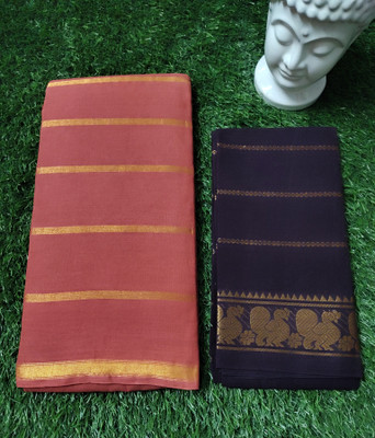 SUBHANKARA ENTERPRISES Striped, Woven, Embellished Madurai Pure Cotton Saree(Pack of 2, Red, Yellow)