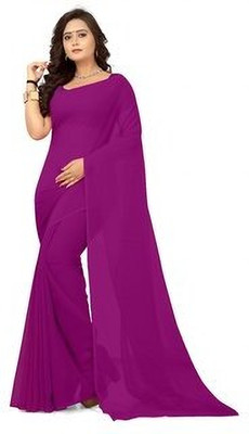 Sanwariya Silks Solid/Plain Bollywood Georgette Saree(Purple)