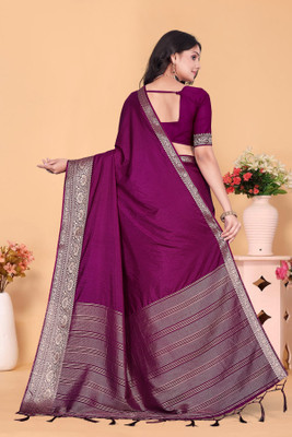 Aarunika SST Solid/Plain Bollywood Pure Silk Saree(Purple)