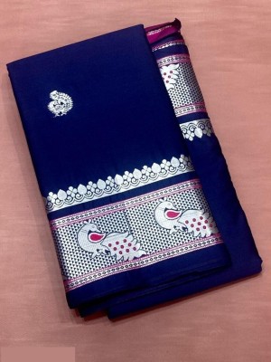 VISVASTA Woven Kanjivaram Jacquard, Cotton Silk Saree(Dark Blue)