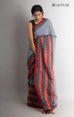 Sthaker Self Design Tant Pure Cotton Saree(Grey)