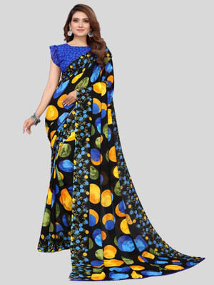The Textile Hub Polka Print Bollywood Georgette Saree(Blue)